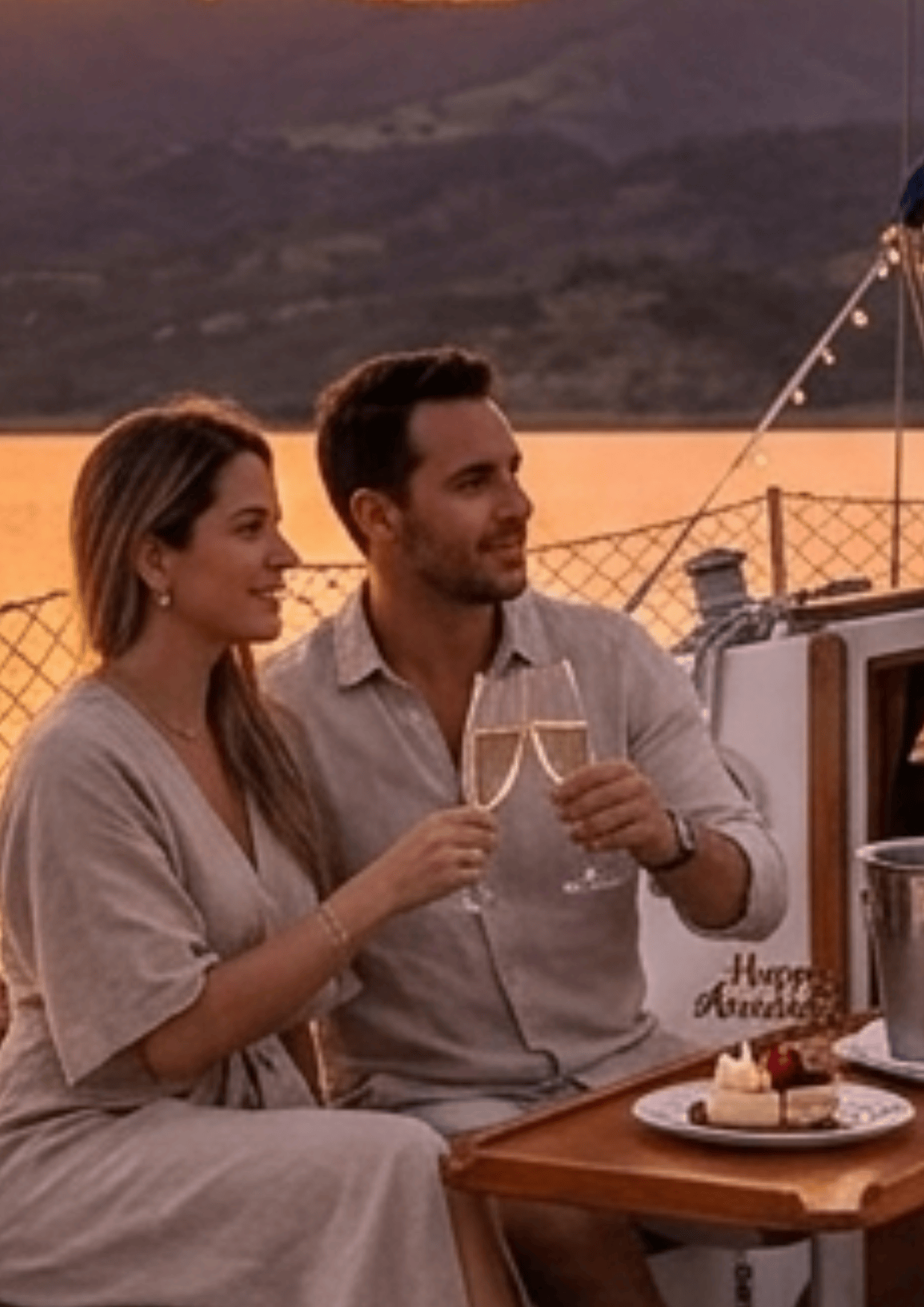 Pareja brindando en velero Tominé